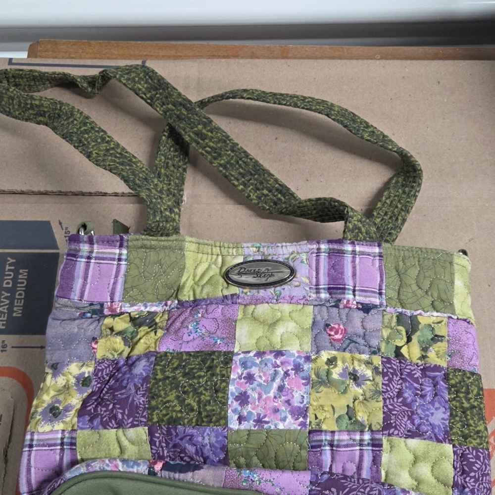 Quilted Patchwork Shoulder Bag in Green and Purple